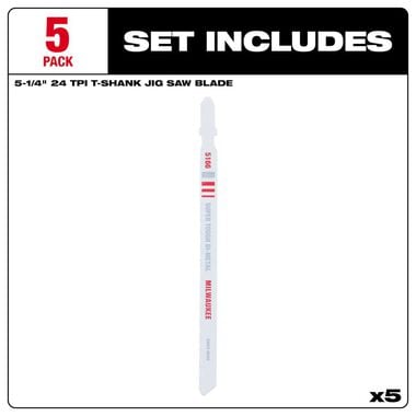 Milwaukee 5-1/4 in. 24 TPI Bi-Metal Jig Saw Blade 5PK, large image number 2