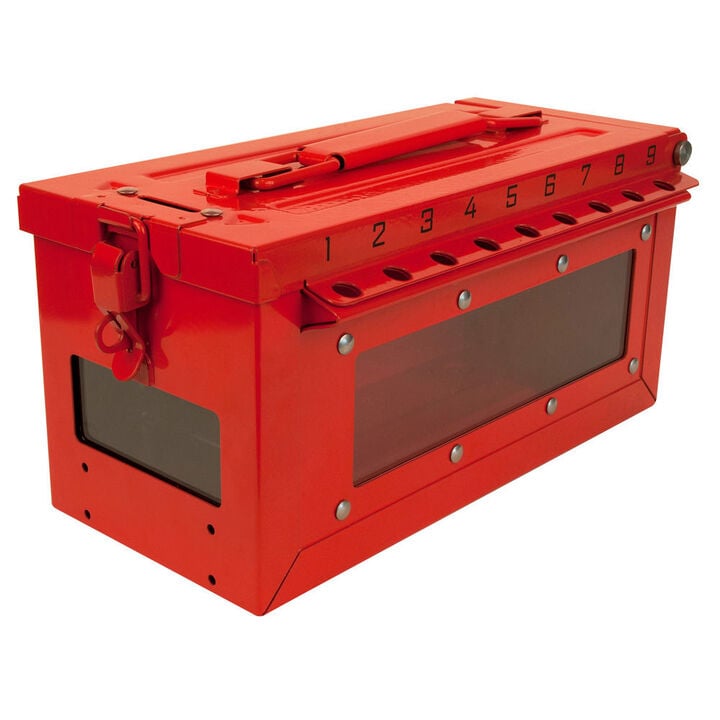 Master Lock Red Stainless Steel Portable Group Lock Box with Key & Side Window