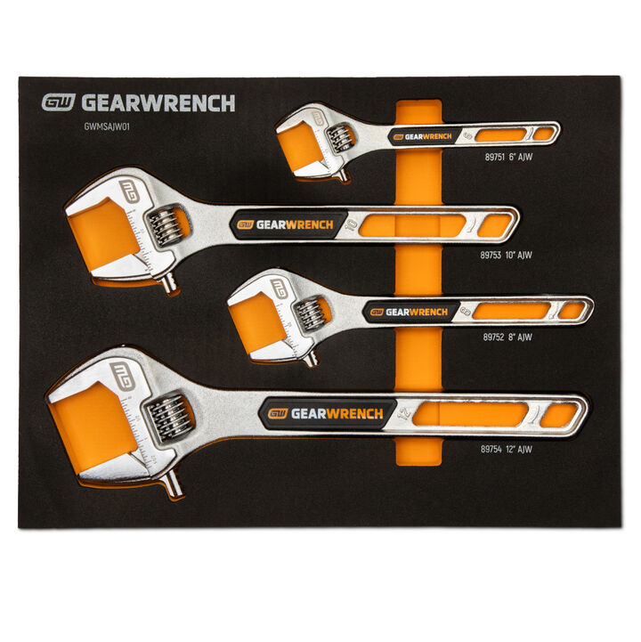 GEARWRENCH Adjustable Wrench Set with Foam Storage Tray 4 Pieces
