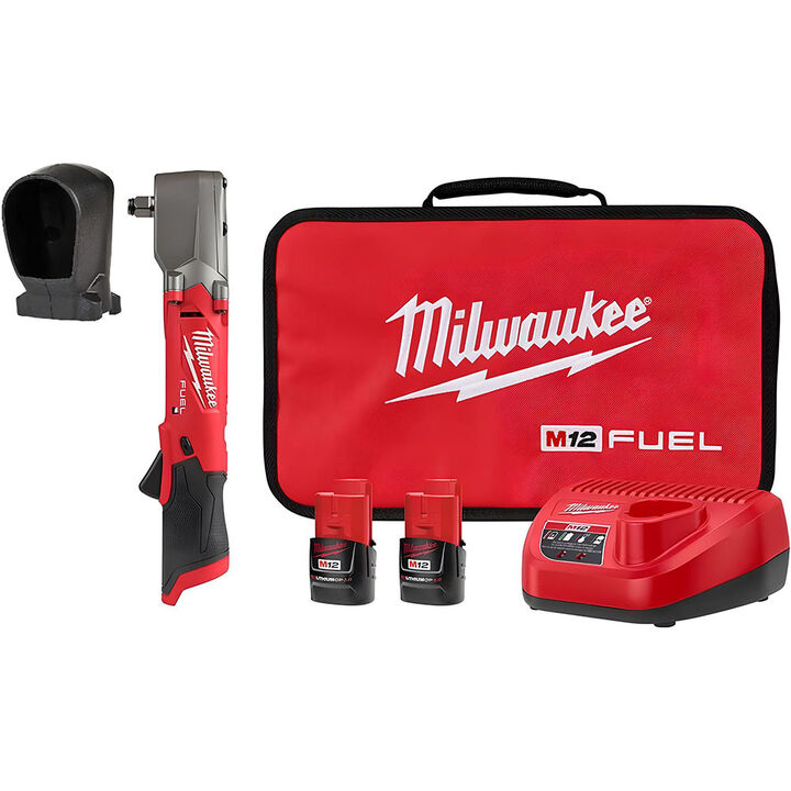 Milwaukee M12 FUEL 1/2 Inch Right Angle Impact Wrench Kit & Protective Boot Bundle