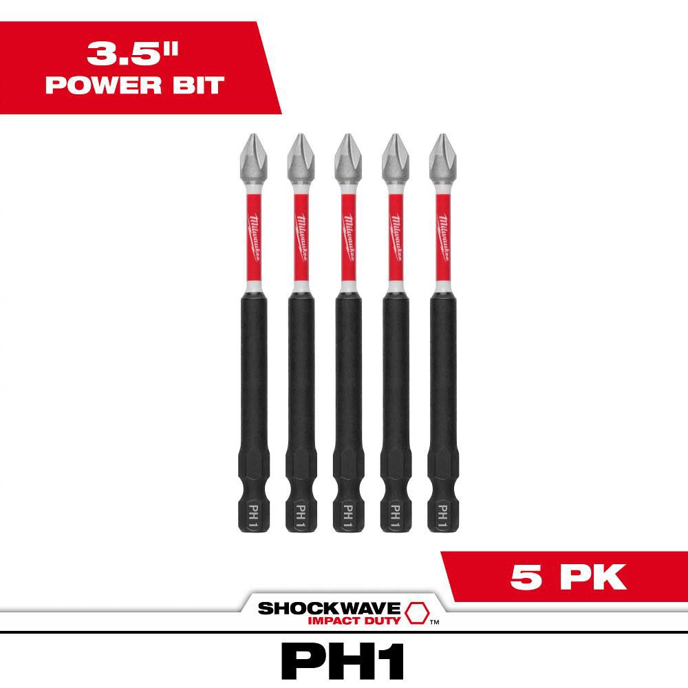 Milwaukee SHOCKWAVE 3.5 in. PH1 Impact Driver Bits 5PK, large image number 1