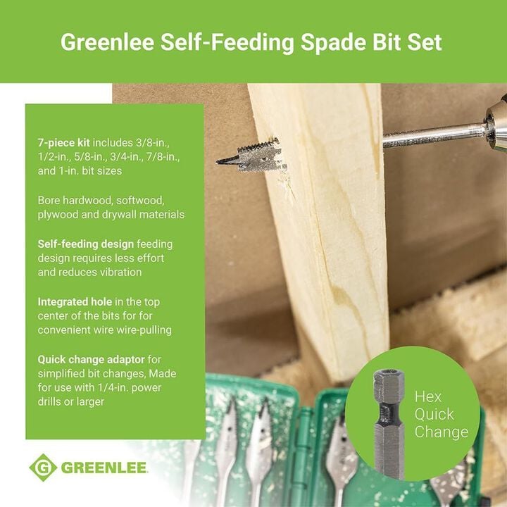 Greenlee 3/8 - 1in Bit Diameter Self-Feeding Spade Bit Set 6pc, large image number 1