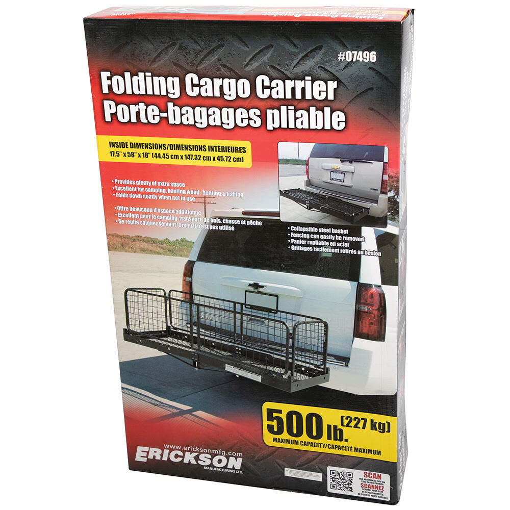 Erickson Mfg 500 lb Capacity Folding Steel Hitch Cargo Carrier, 60 Inch x 20 Inch x 18 Inch, for 2 Inch Receiver, large image number 11