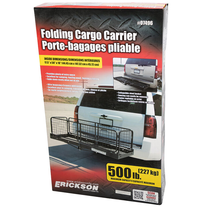 Erickson Mfg 500 lb Capacity Folding Steel Hitch Cargo Carrier, 60 Inch x 20 Inch x 18 Inch, for 2 Inch Receiver, large image number 10