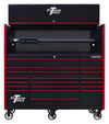 Extreme Tools RX Series 72 Inch W x 30 Inch D Professional Extreme Power Workstation Hutch & 19 Drawer Roller Cabinet 250 lbs Slides Combo Black with Red Drawer Pulls, small image number 1