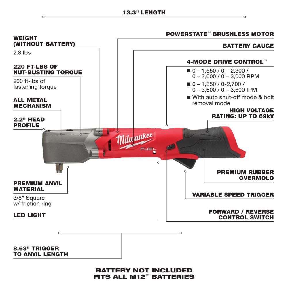 Milwaukee M12 Fuel 3 8inch Right Angle Impact Wrench Bare Tool 2564 20 - Image 7
