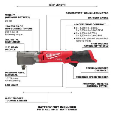 Milwaukee M12 FUEL 1/2inch Right Angle Impact Wrench (Bare Tool), large image number 6