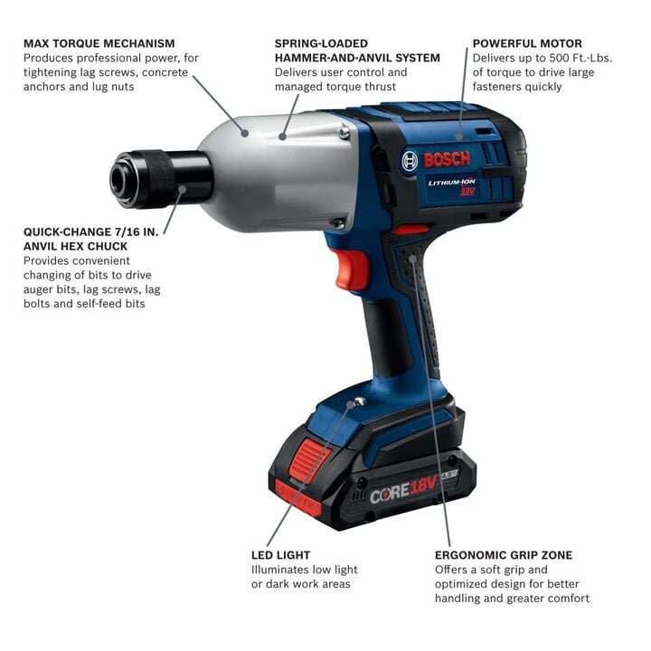 Bosch 18V High-Torque Impact Wrench Kit, large image number 1