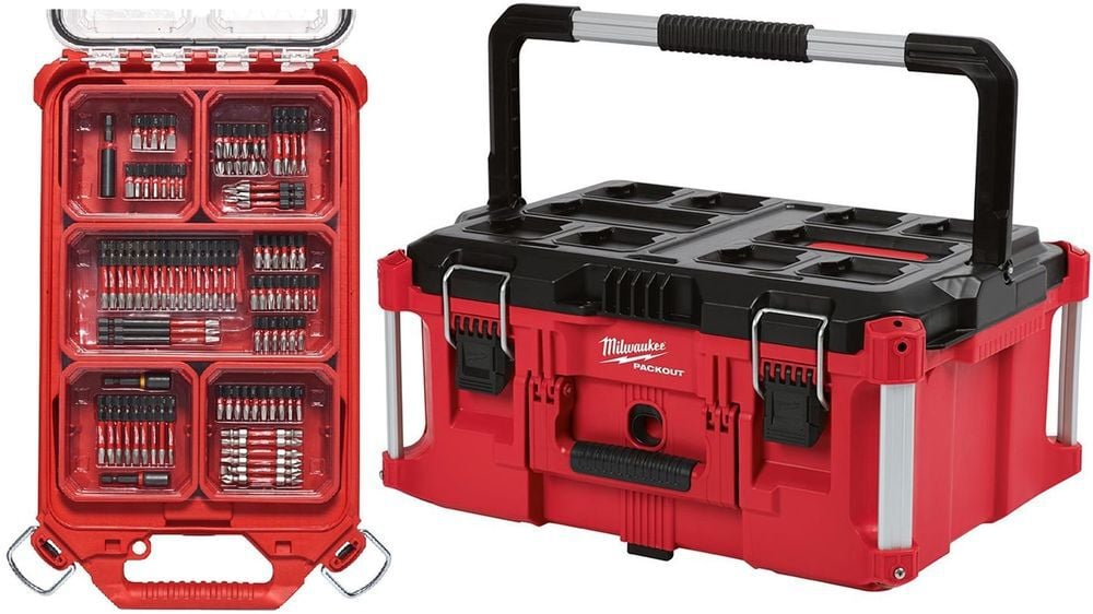 Milwaukee PACKOUT Large Tool Box & 100PC Shockwave Packout Kit Bundle, large image number 1