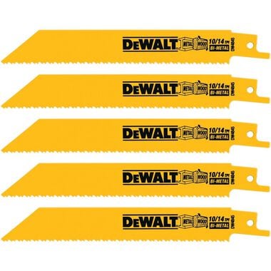 DEWALT 6-in 10/14 TPI Straight Back Bi-Metal Reciprocating Blade (5 pack), large image number 1