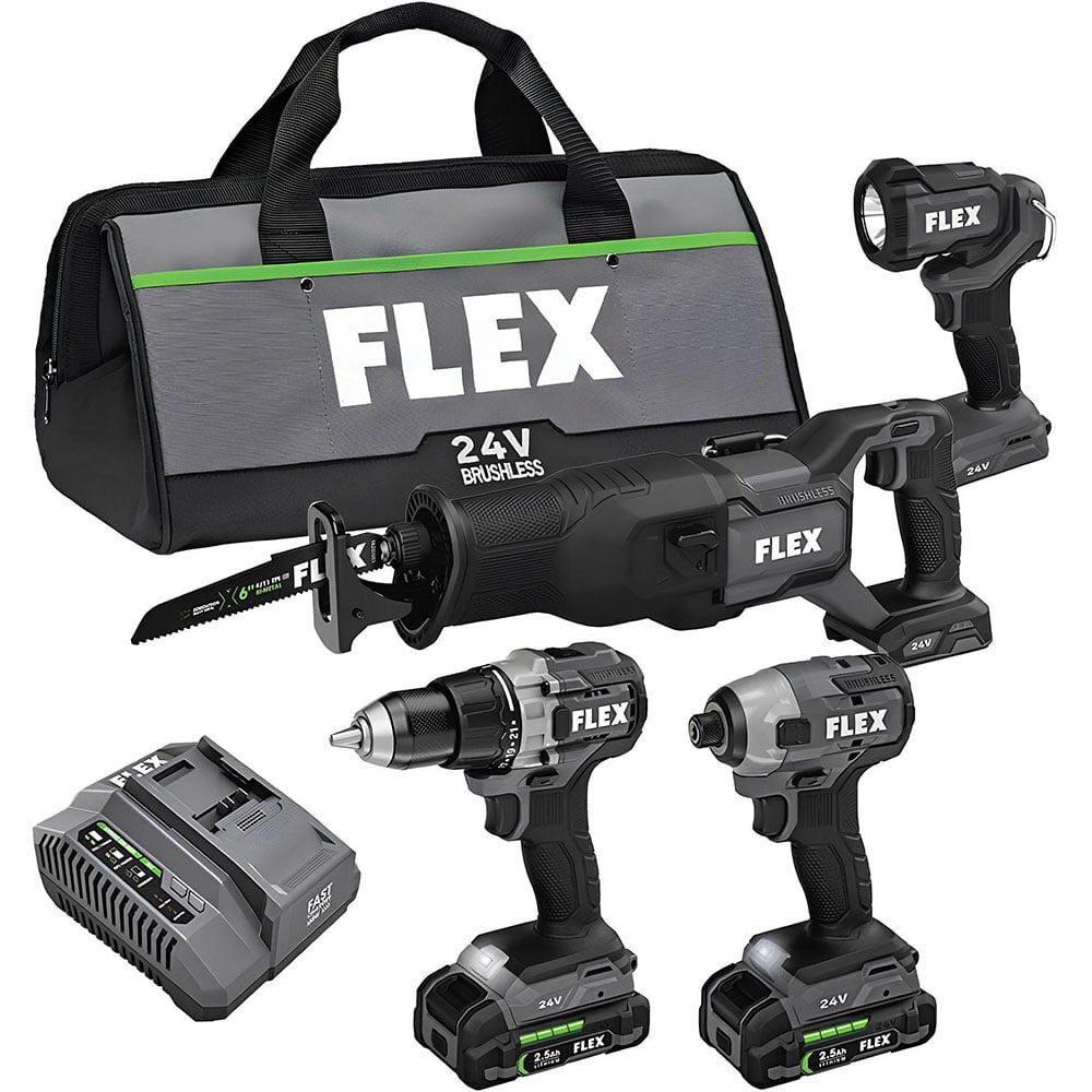 FLEX 24V Drill Driver Impact Driver Reciprocating Saw and Work Light Kit, large image number 1
