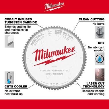 Milwaukee 14 in. 72 Tooth Dry Cut Carbide Tipped Circular Saw Blade, large image number 3