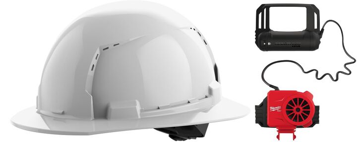 Milwaukee BOLT White Full Brim Vented Hard Hat with 4pt Ratcheting Suspension Type 1 Class C & Cooling Fan Bundle, large image number 0