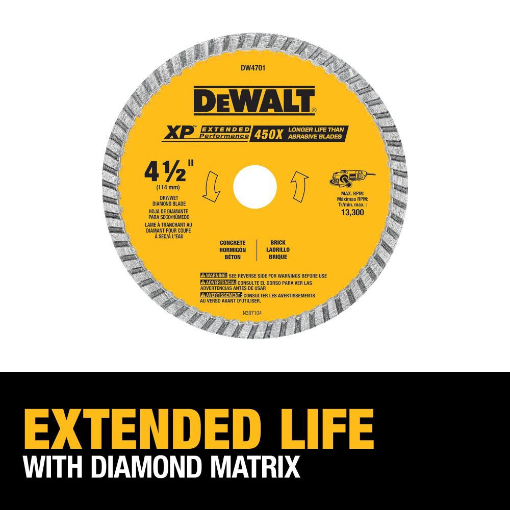 DEWALT 4 1/2 Inch XP Industrial Turbo Rim Diamond Blade for Stone and Masonry, large image number 3