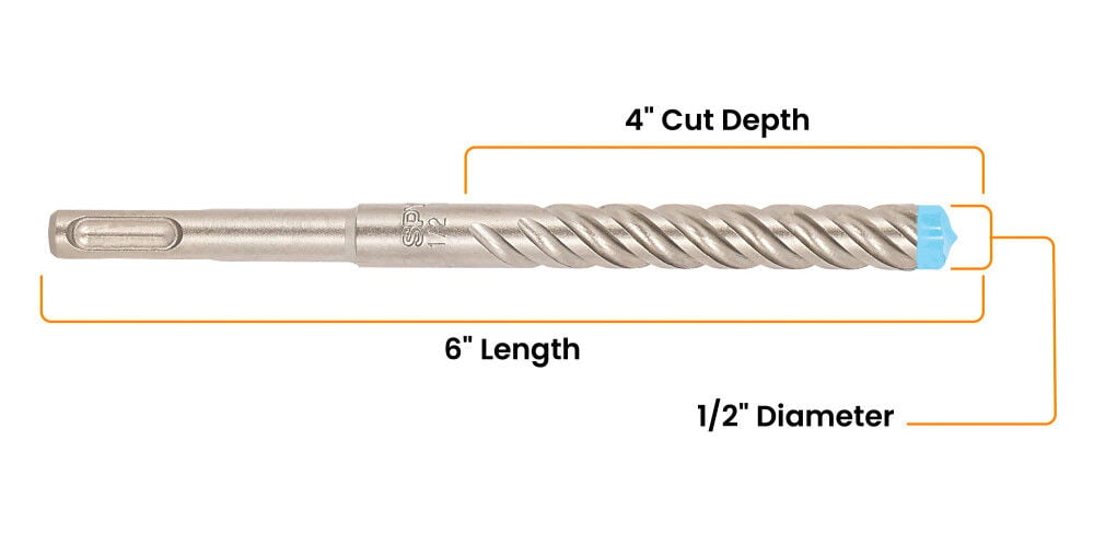 Spyder 1/2 Inch x 6 Inch SDS-Plus Hammer Drill Bit, 4 Full Carbide Cutter, large image number 7