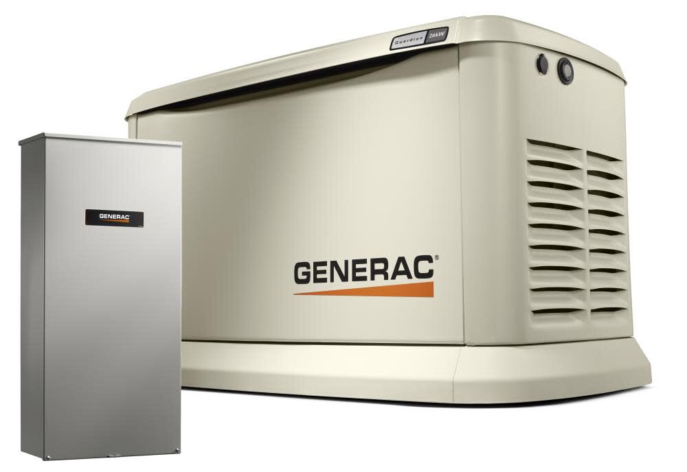Generac Guardian Series 26, 000 Watt (26kw) Dual Fuel 50-State Air-Cooled Home Standby Generator with 200-Amp Whole Home Transfer Switch – 7291