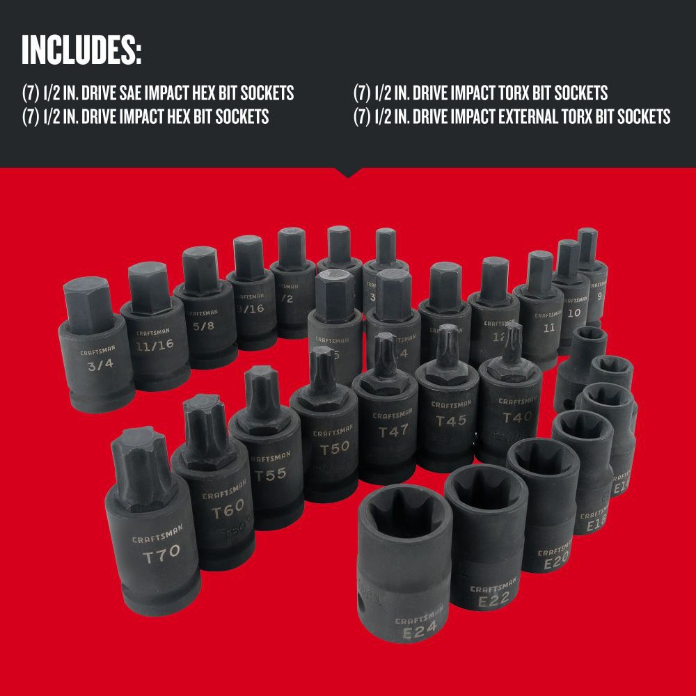 CRAFTSMAN 1/2-in Drive Impact Bit Socket Set, 28pc, large image number 2