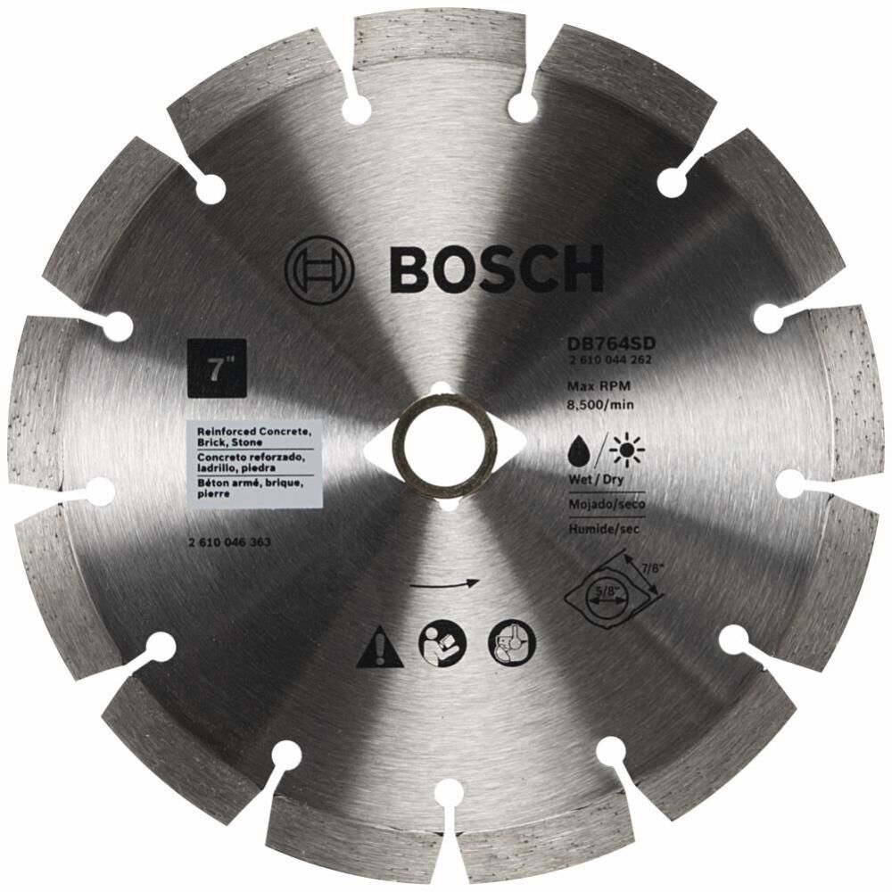 Bosch 7 Inch Standard Segmented Rim Diamond Blade for Fast Cuts in Reinforced Concrete, Brick, and Stone – DB764SD