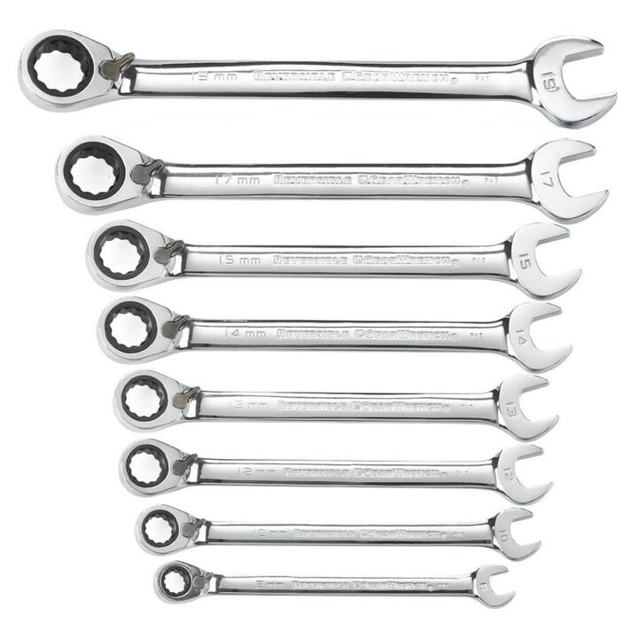 GEARWRENCH 8 Piece 12 Point Reversible Ratcheting Combination Wrench Set Metric, large image number 1