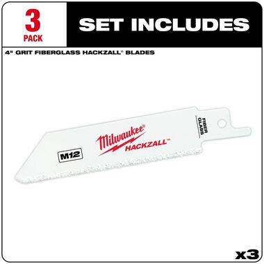 Milwaukee M12 Hackzall Grit Edge Fiberglass Bi-Metal Blade 3Ct, large image number 1