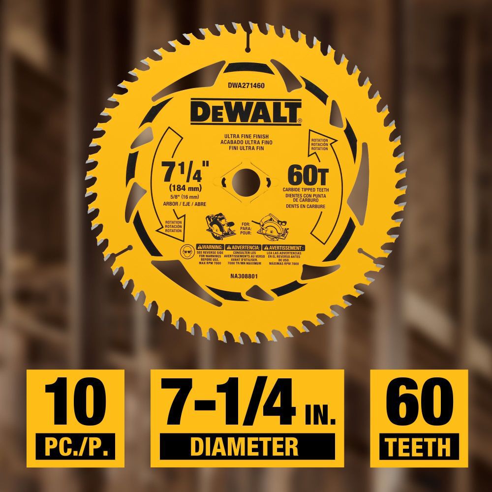 DEWALT 7-1/4 Inch Circular Saw Blade 60T 5/8 Inch Arbor 10 Pack, large image number 2