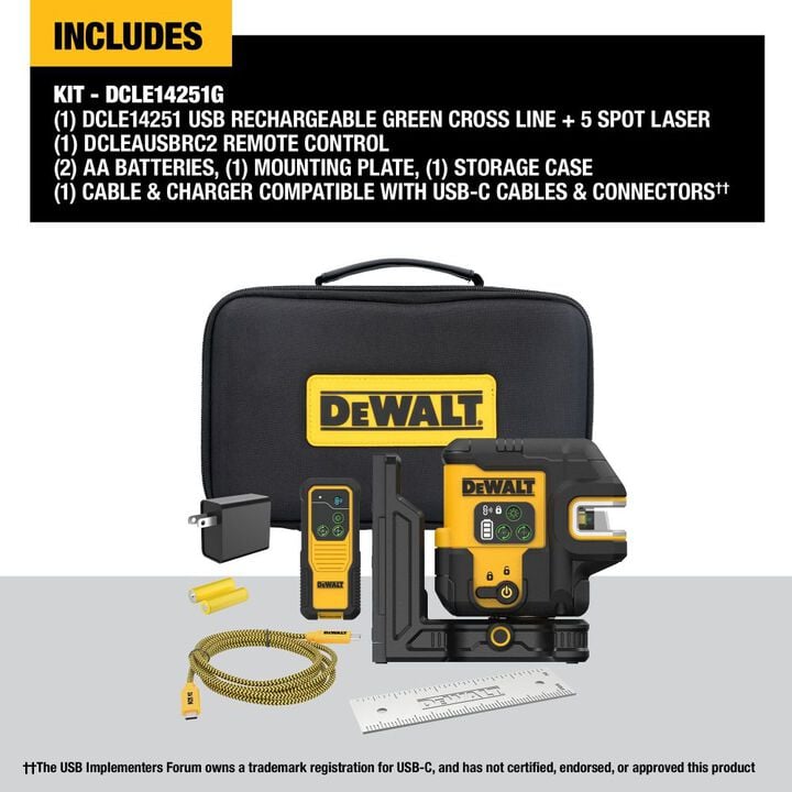DEWALT USB Rechargeable Green 5 Spot and Cross Line Laser Kit, large image number 2