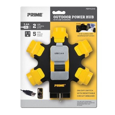 Prime 5-Outlet Power Hub with 2-Port 3.4 A USB Charger