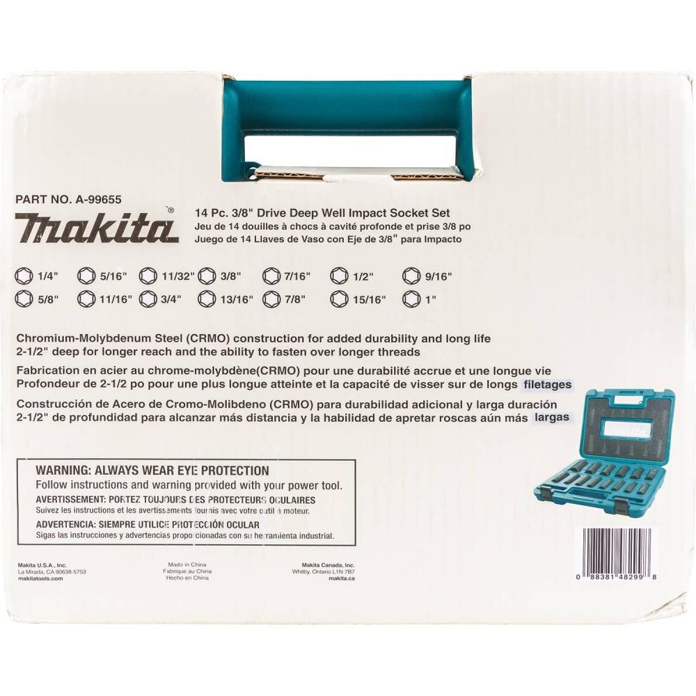 Makita 3/8in Drive Deep Well Impact Socket Set 14pc, large image number 8