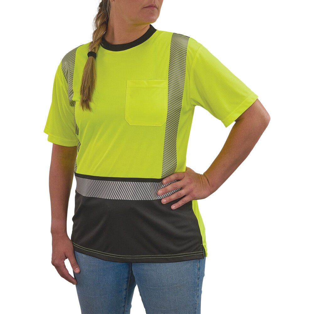 Ergodyne GloWear 8276BK Womens Performance Black Bottom Class 2 T-Shirt Hi-Vis Lime 2XL - 22316
