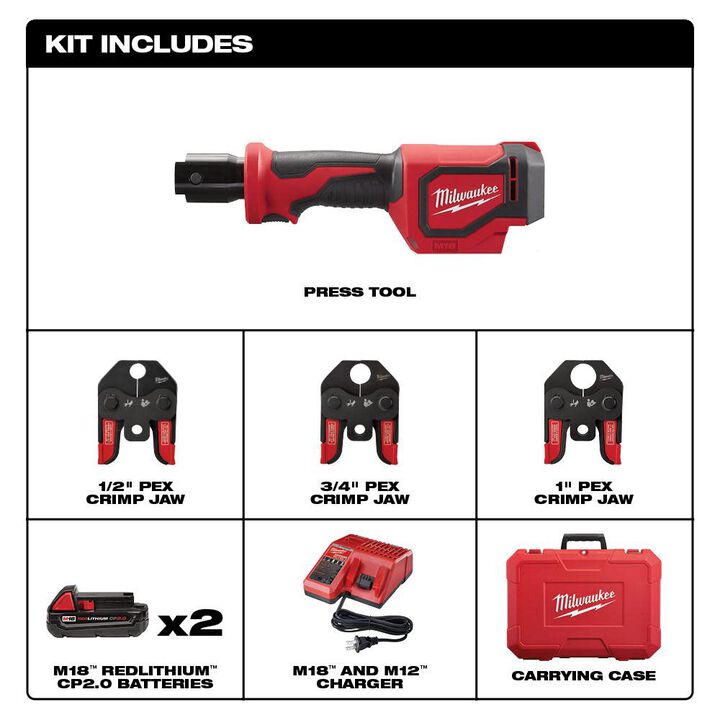 Milwaukee M18 Short Throw Press Tool Kit with PEX Crimp Jaws, large image number 1