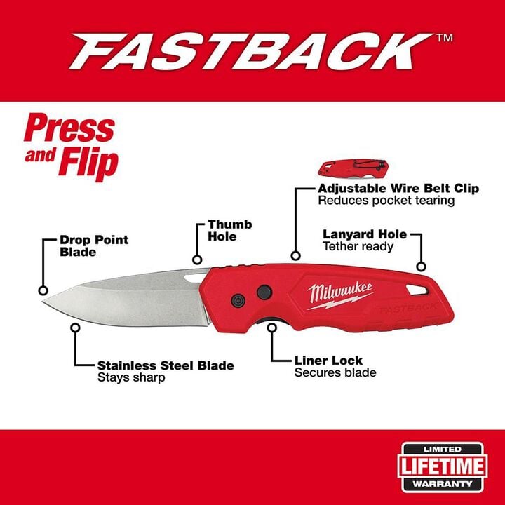 Milwaukee FASTBACK Folding Pocket Knife, large image number 1