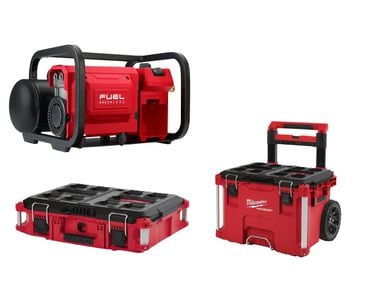 Milwaukee M18 FUEL 2 Gallon Compressor (Bare Tool) with PACKOUT Rolling Tool Box & PACKOUT Tool Box