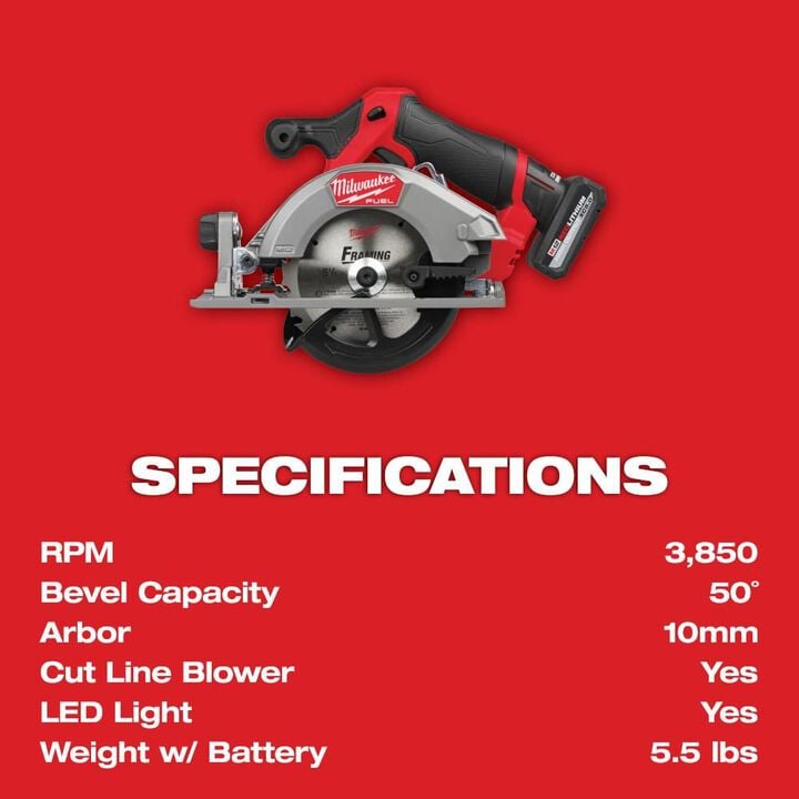 Milwaukee M12 FUEL 5-3/8 Inch Circular Saw Kit, large image number 7