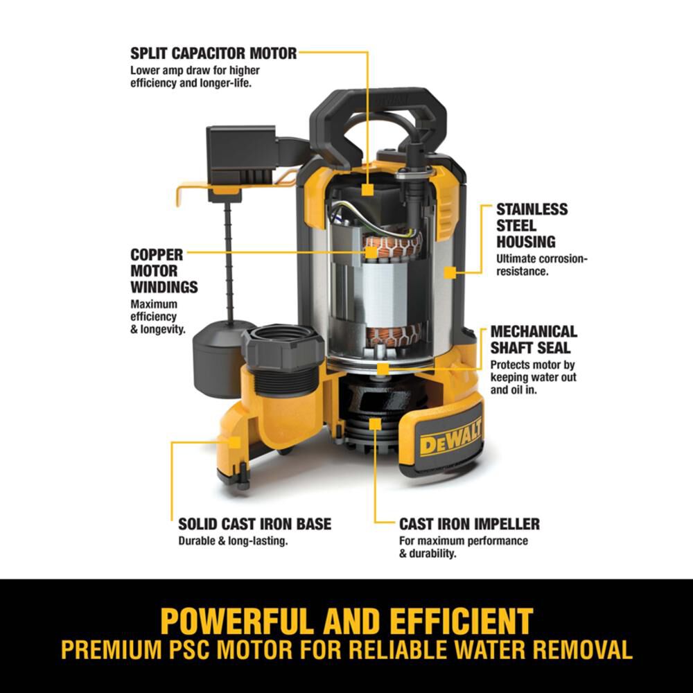 DEWALT 1/3 HP SSTL/Cast Iron Vertical Sump Pump, large image number 2
