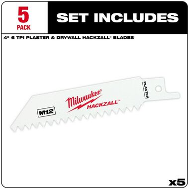 Milwaukee M12 HACKZALL Bi-Metal Blade-Plaster and Drywall 5Ct, large image number 1