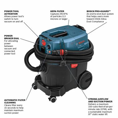 Bosch 9-Gallon Dust Extractor with Auto Filter Clean and HEPA Filter, large image number 5