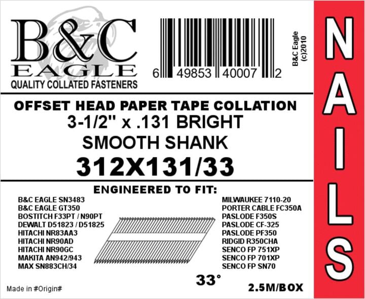 B and C Eagle Framing Nails 3 1/2 x .131 2500qty, large image number 1