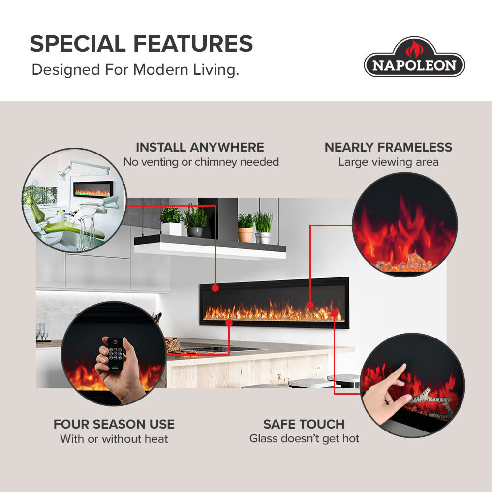 Napoleon Entice 42 Inch Black Single-Sided Wall-Hanging Electric Fireplace, large image number 5