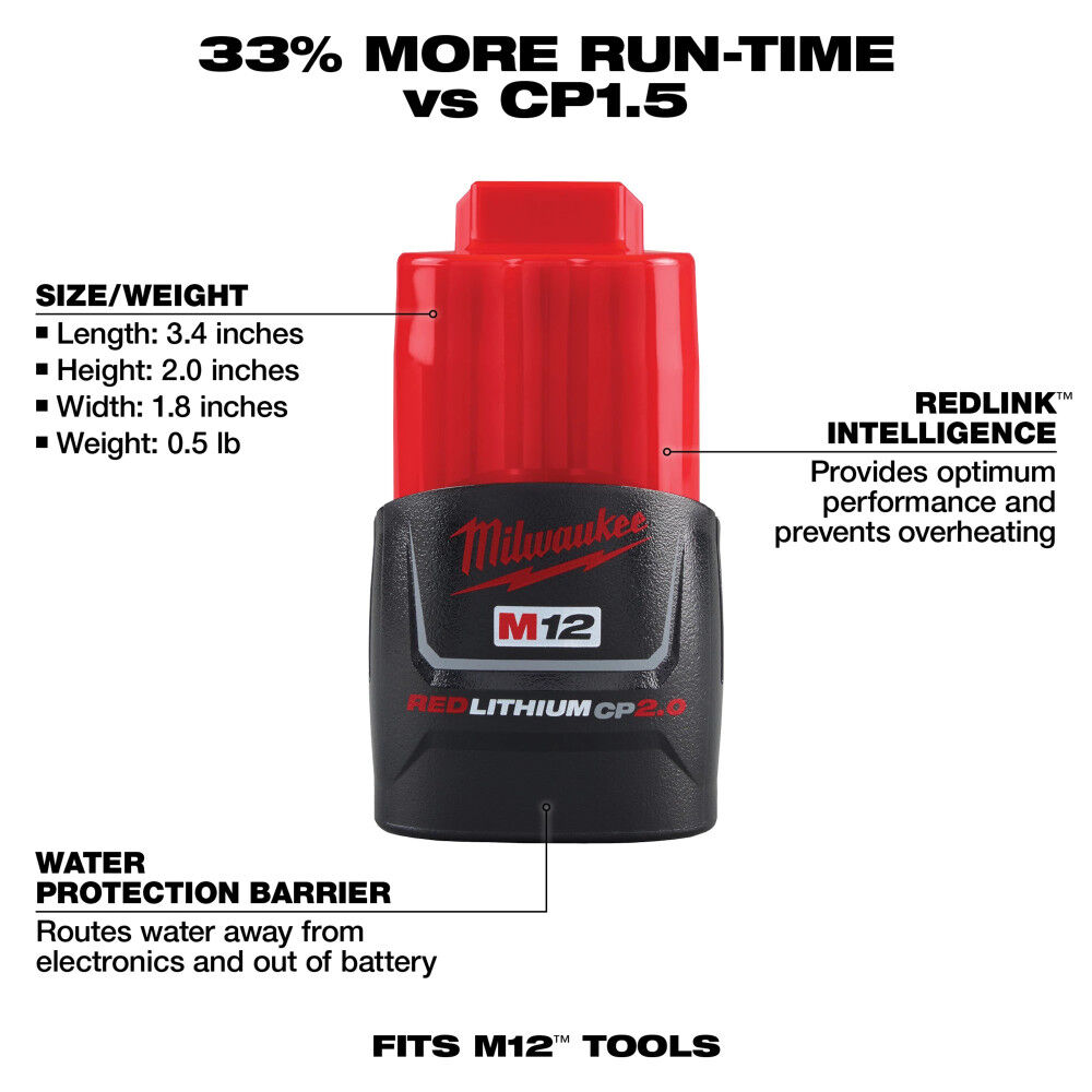 Milwaukee M12 REDLITHIUM CP2.0 Battery Two Pack, large image number 4