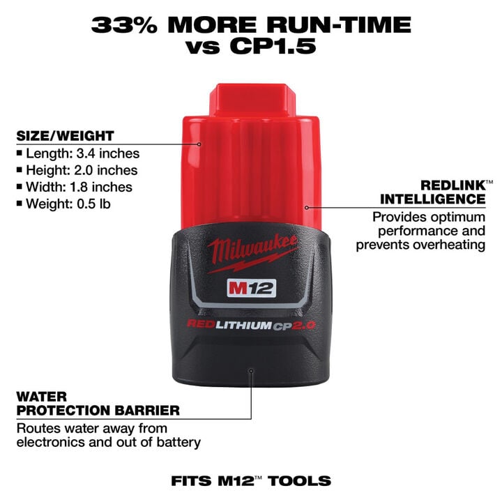 Milwaukee M12 REDLITHIUM CP2.0 Battery Two Pack, large image number 3