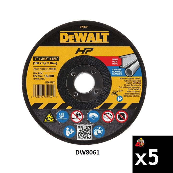 DEWALT 4 Inch x 0.045 Inch Type 1 Cut-Off Wheel Bundle, 5 Pieces, large image number 1