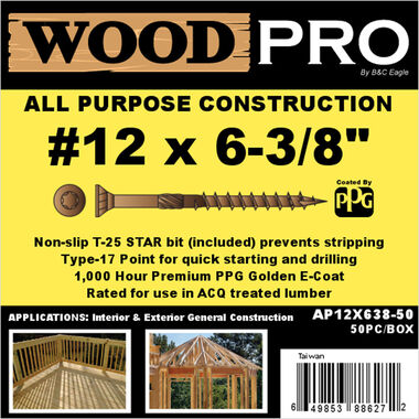 Woodpro (50) #12 x 6-3/8 In. All Purpose Wood Screws, large image number 1
