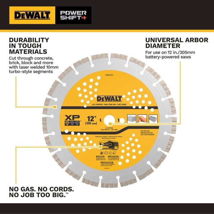 DEWALT POWERSHIFT 12 Inch XP Segmented Diamond Blade, large image number 1
