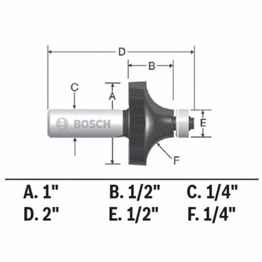 Bosch 1/4 In. x 1/2 In. Carbide Tipped Roundover Bit, large image number 2