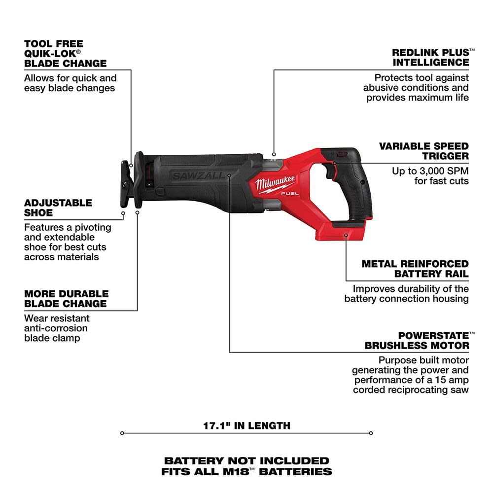 Milwaukee M18 FUEL SAWZALL Reciprocating Saw (Bare Tool), large image number 6
