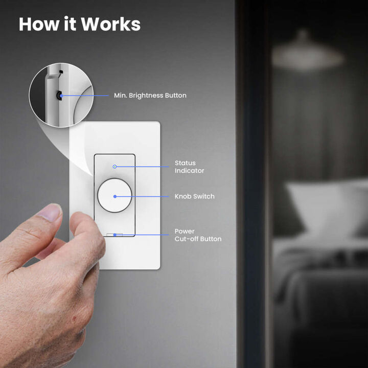 Feit Electric 300/600W Bulb Hardwired Rotary Smart-Enabled Dimmer Switch White, large image number 12