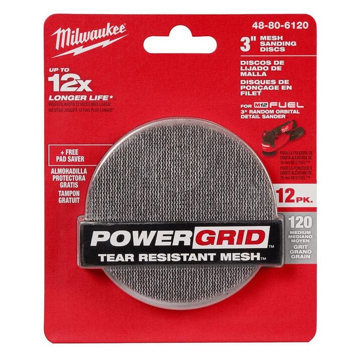 Milwaukee 3 Inch 120 Grit Mesh Sanding Discs with POWERGRID Tear Resistant Mesh  12 Pack + Pad Saver, large image number 10