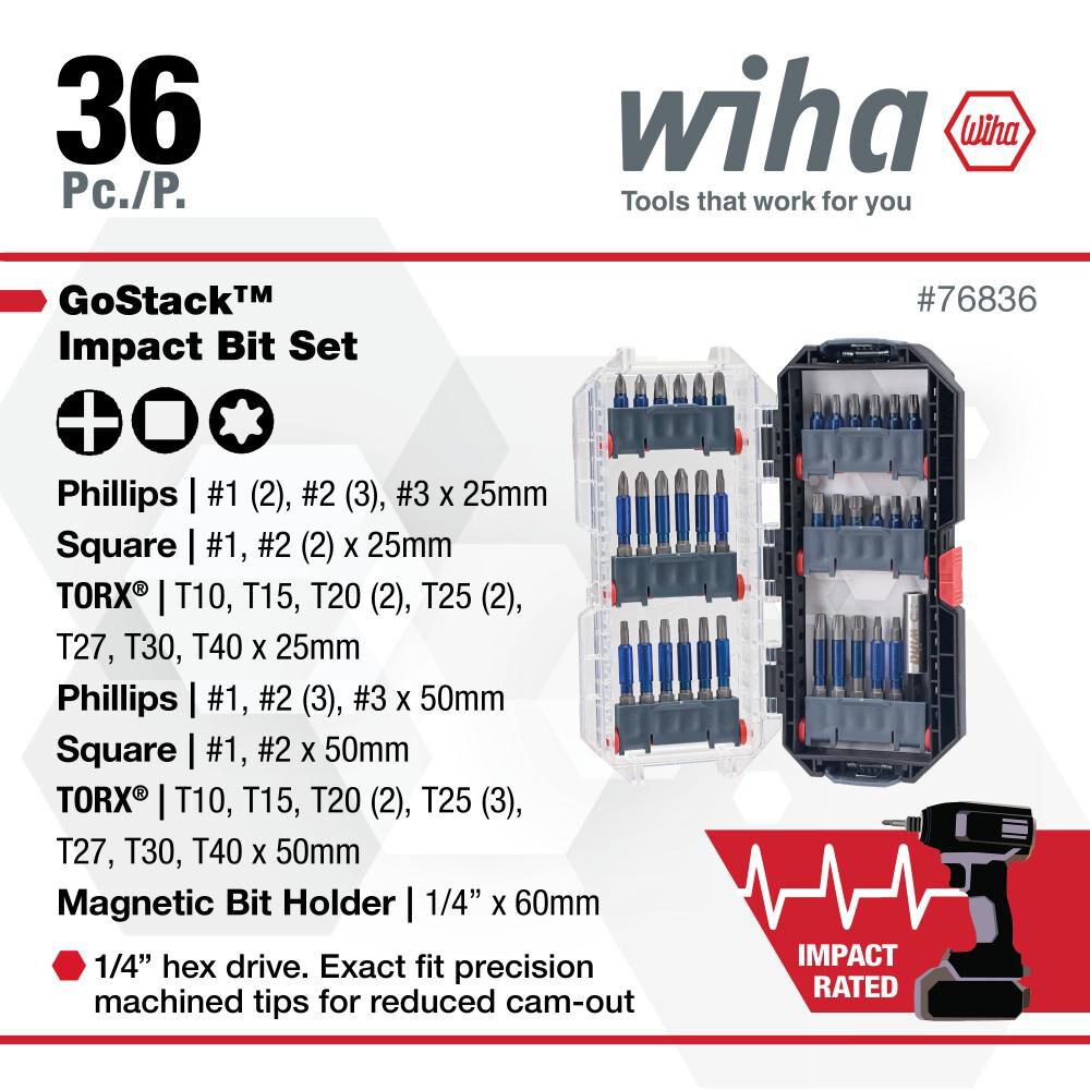 Wiha TerminatorBlue Impact Bit Set, 36 Pieces, large image number 2