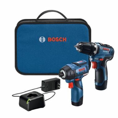 Bosch 12V Max 3/8 Inch Drill/Driver, 1/4 Inch Hex Impact Driver and 2Ah Battery 2pk Combo Kit - Factory Reconditioned