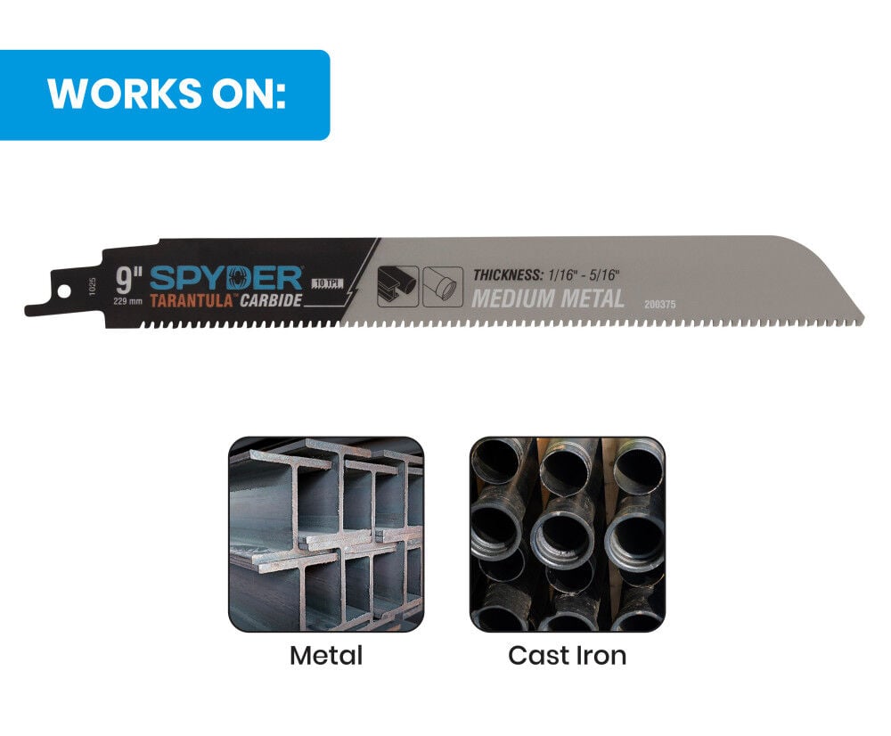 Spyder 9 Inch 10 TPI Metal Cutting Carbide Toothed Reciprocating Saw Blade, large image number 4
